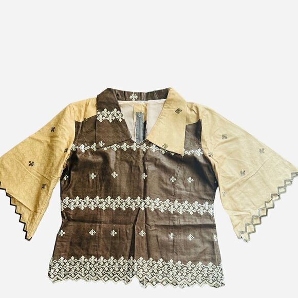 Damask print embroidered collar Skirt and Blouse Set. size large - Picture 2 of 10